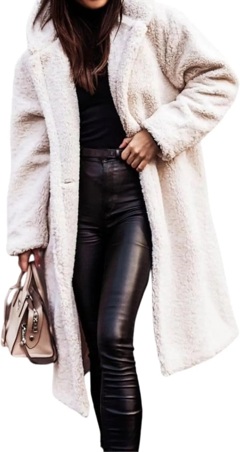 Ladies Cozy Winter Teddy Bear Long Coats for Women 2024 Fashion Oversized Jacket Fuzzy Fleece Faux Fur Sherpa