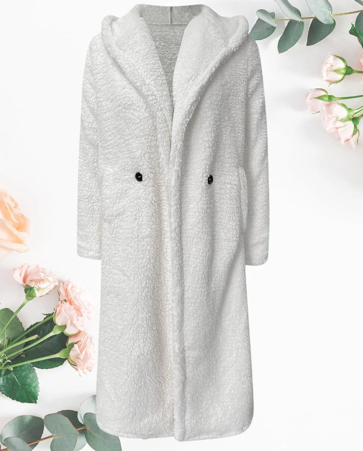 Ladies Cozy Winter Teddy Bear Long Coats for Women 2024 Fashion Oversized Jacket Fuzzy Fleece Faux Fur Sherpa
