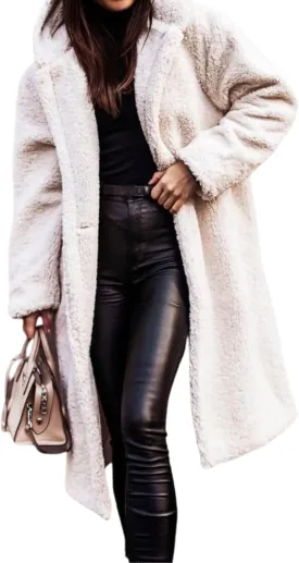 Ladies Cozy Winter Teddy Bear Long Coats for Women 2024 Fashion Oversized Jacket Fuzzy Fleece Faux Fur Sherpa