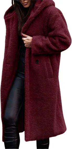 Ladies Cozy Winter Teddy Bear Long Coats for Women 2024 Fashion Oversized Jacket Fuzzy Fleece Faux Fur Sherpa