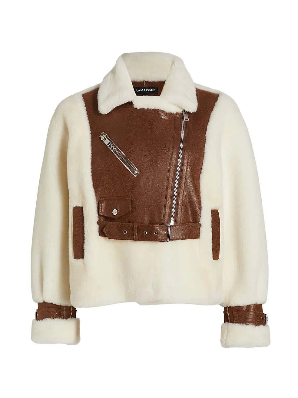 Lamarque Elody Mixed Media Faux Fur Jacket- Ivory Brown