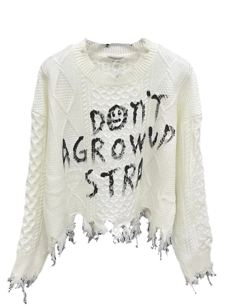 Letter Cable Knit Sweater