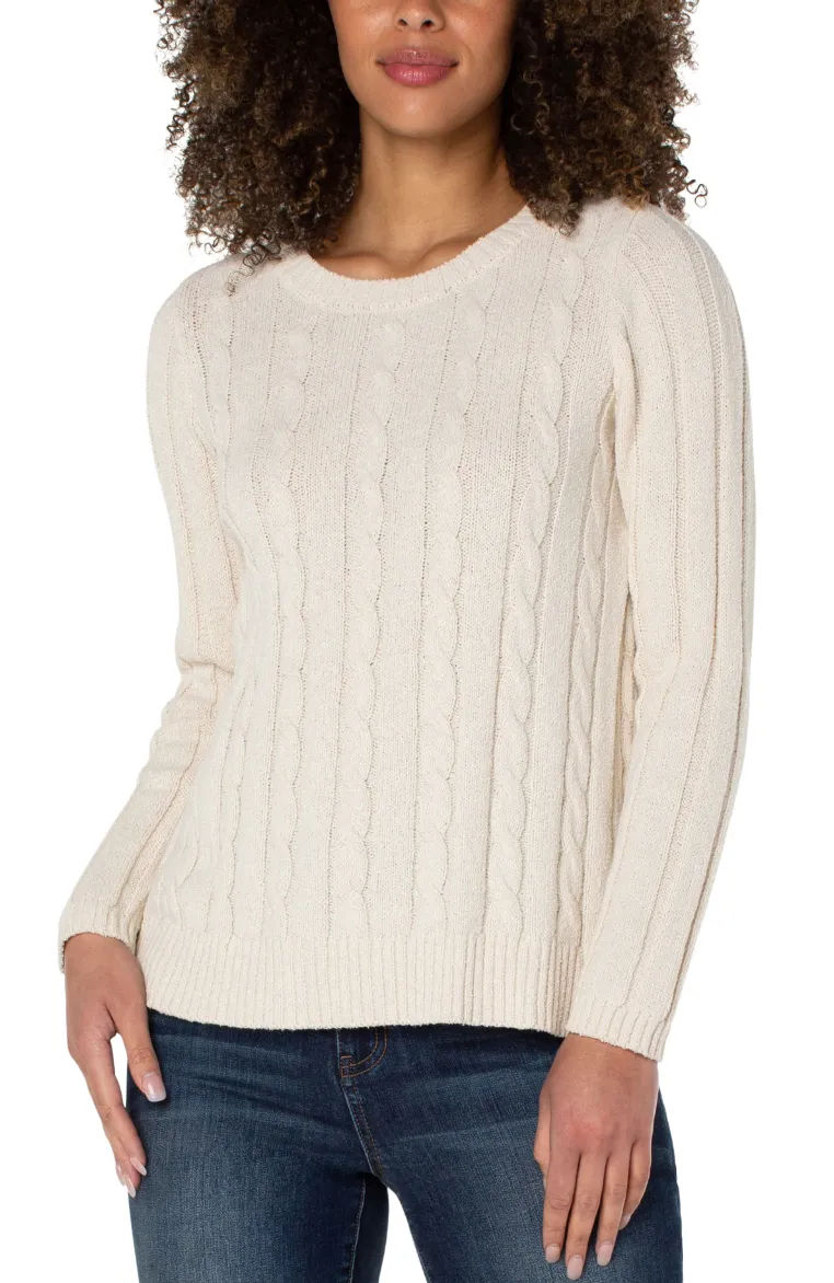 Long Sleeve Cable Rib Sweater - White Sand