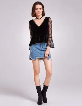 Long Sleeve Lace and Velvet Top