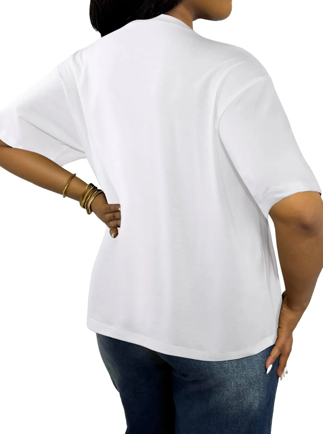 LovelyWholesale Womens Graphic Tees V Neck Short Sleeve T Shirt Loose Casual Summer Tops