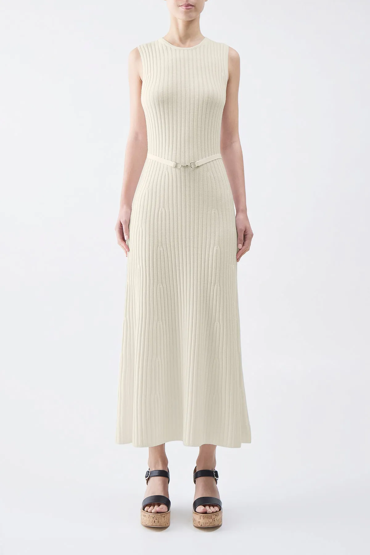 Meier Knit Midi Dress in Ivory Merino Wool Cashmere