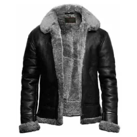 Men's Black Faux Shearling Lining Leather Jacket