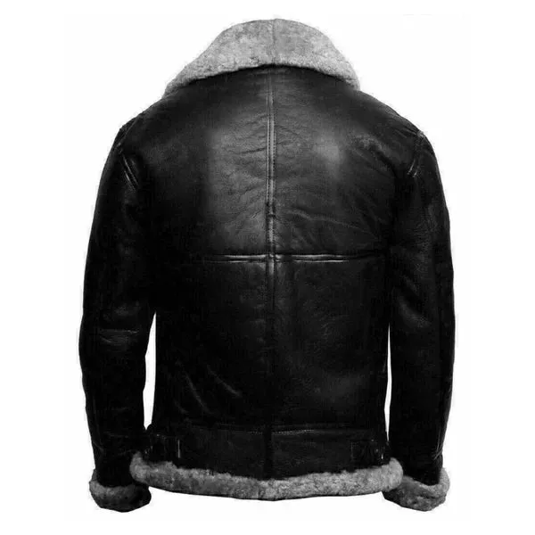Men's Black Faux Shearling Lining Leather Jacket