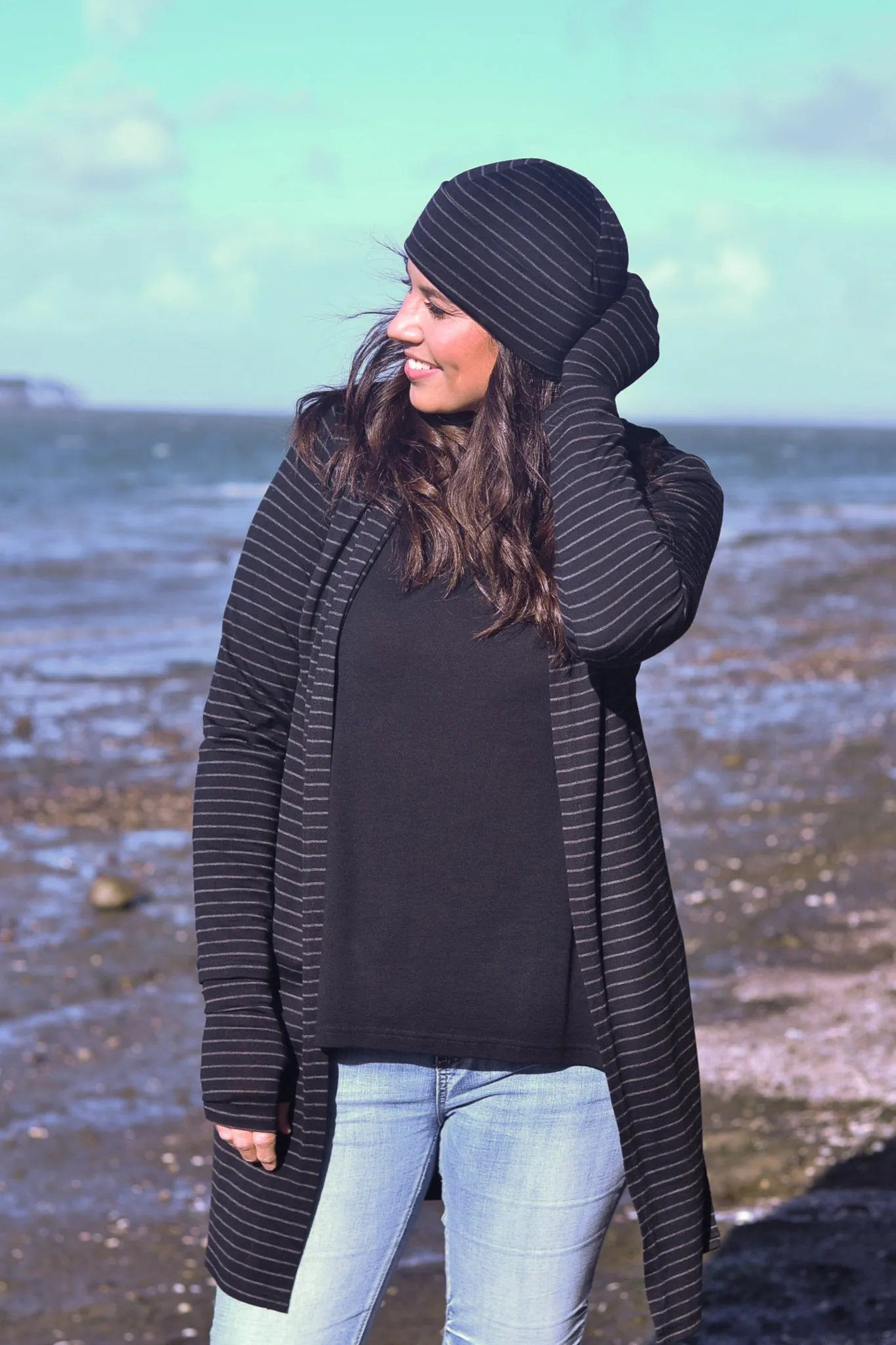 MERINO EDGE TO EDGE CARDIGAN WITH SPLITS WOMEN'S 100% MERINO WOOL (210) LONG SLE