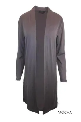 MERINO LONGLINE CARDIGAN WITH SPLIT HEM LONG SLEEVES MOCHA