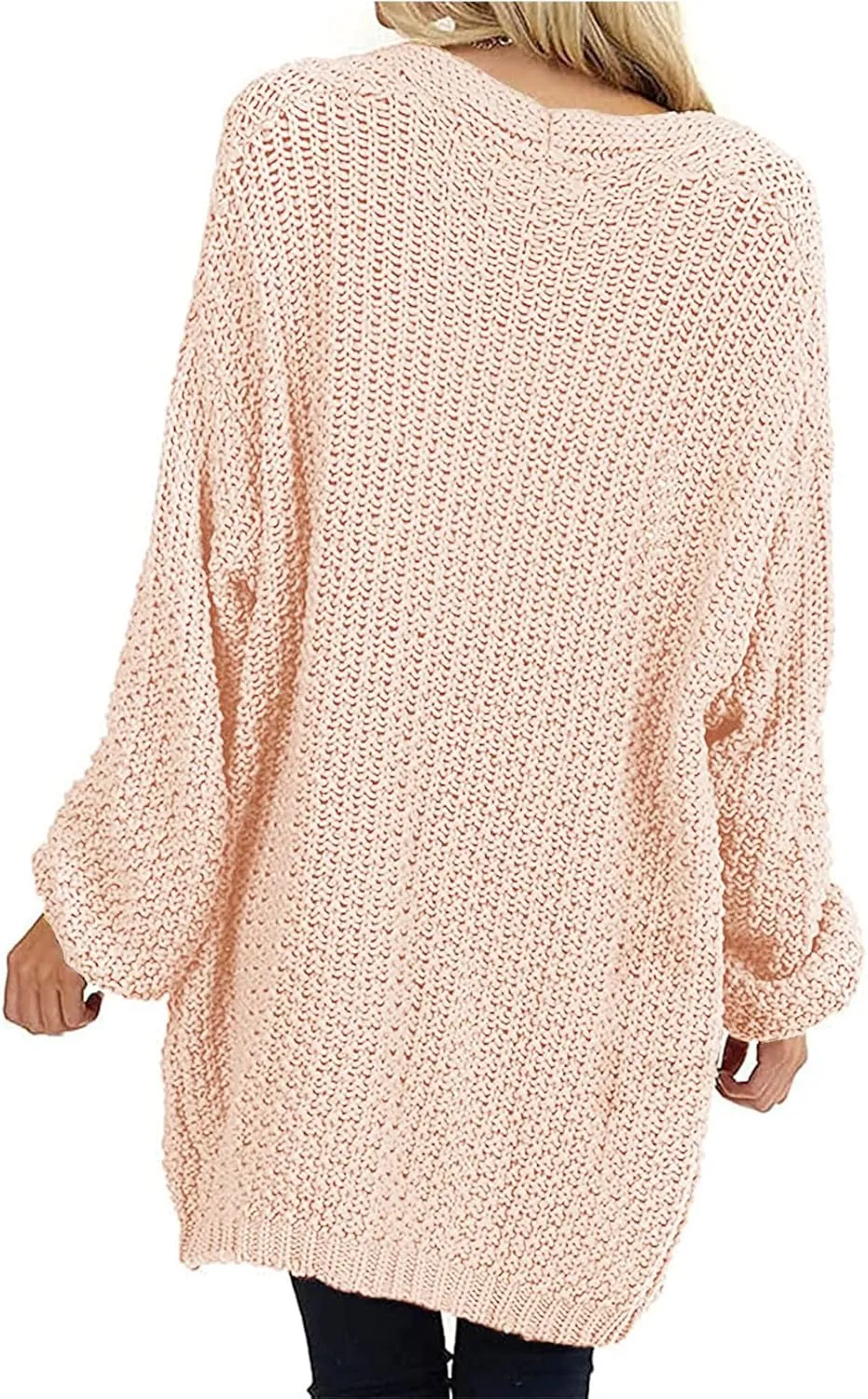 MEROKEETY Women's 2024 Fall Open Front Chunky Knit Sweater Oversized Lantern Sleeve Cardigan Outwear