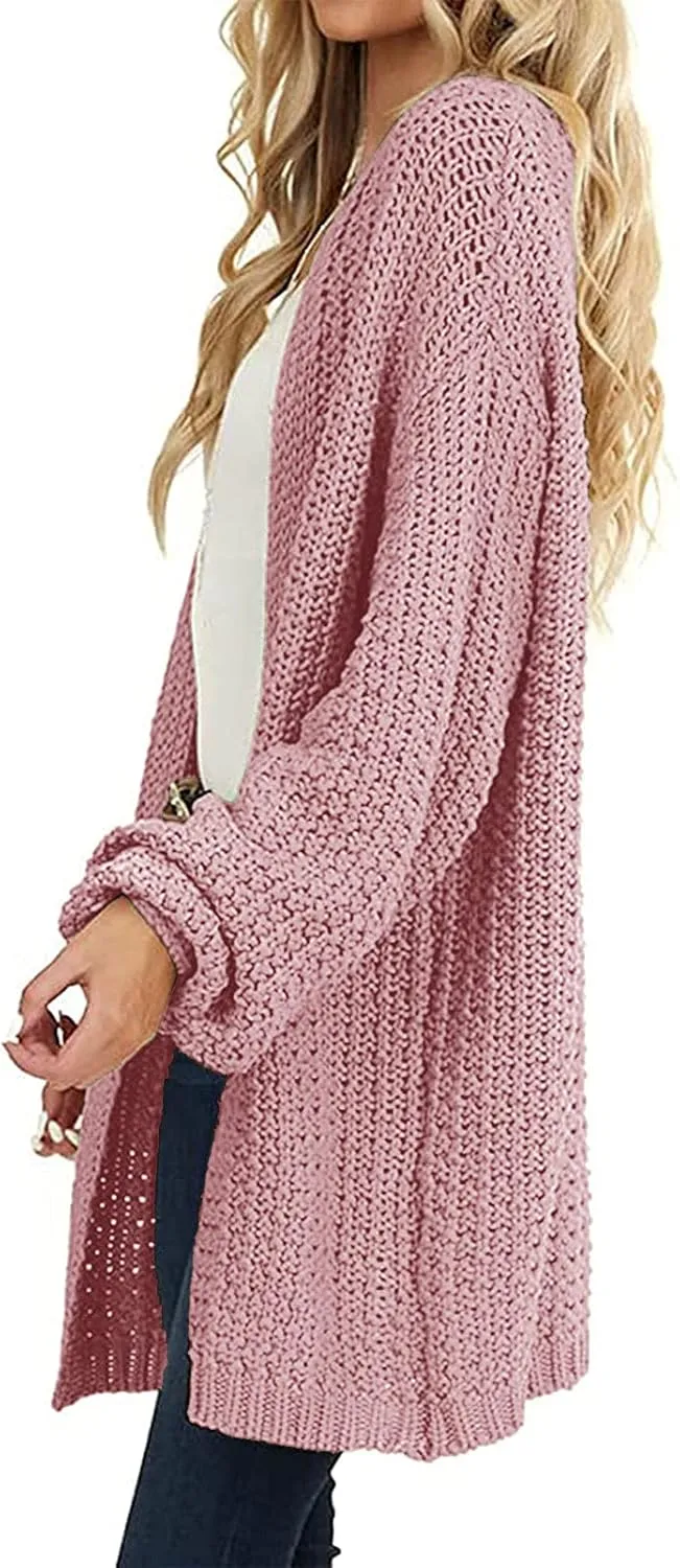 MEROKEETY Women's 2024 Fall Open Front Chunky Knit Sweater Oversized Lantern Sleeve Cardigan Outwear