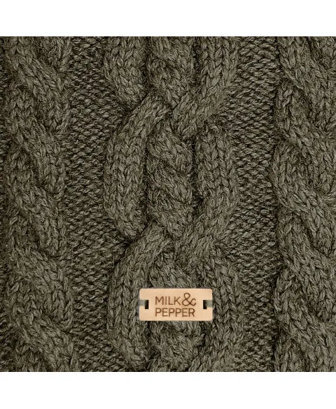 Milk and Pepper Khaki Donovan cable knit sweater