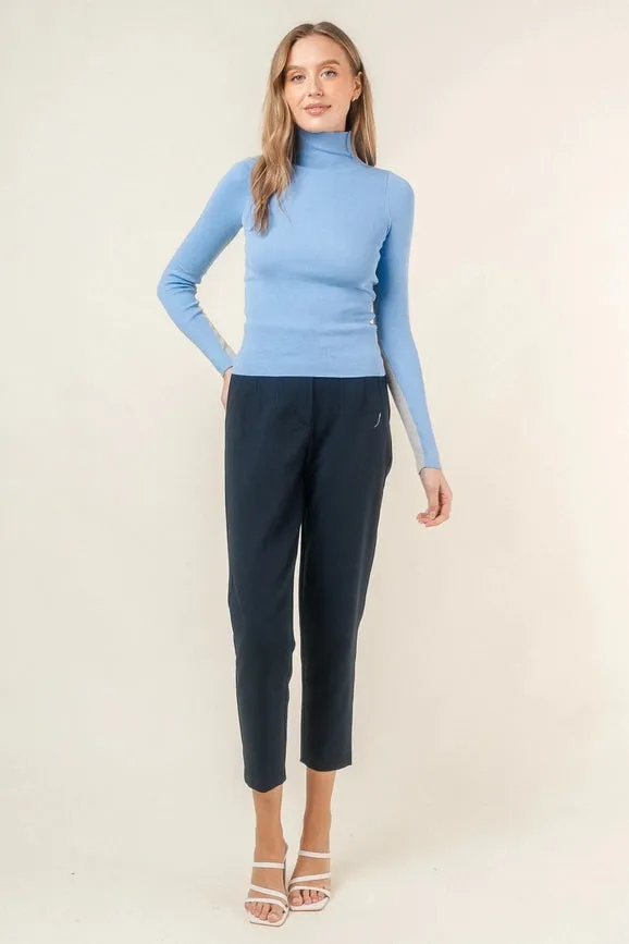 Mock Neck Color Block Long Sleeve Sweater top