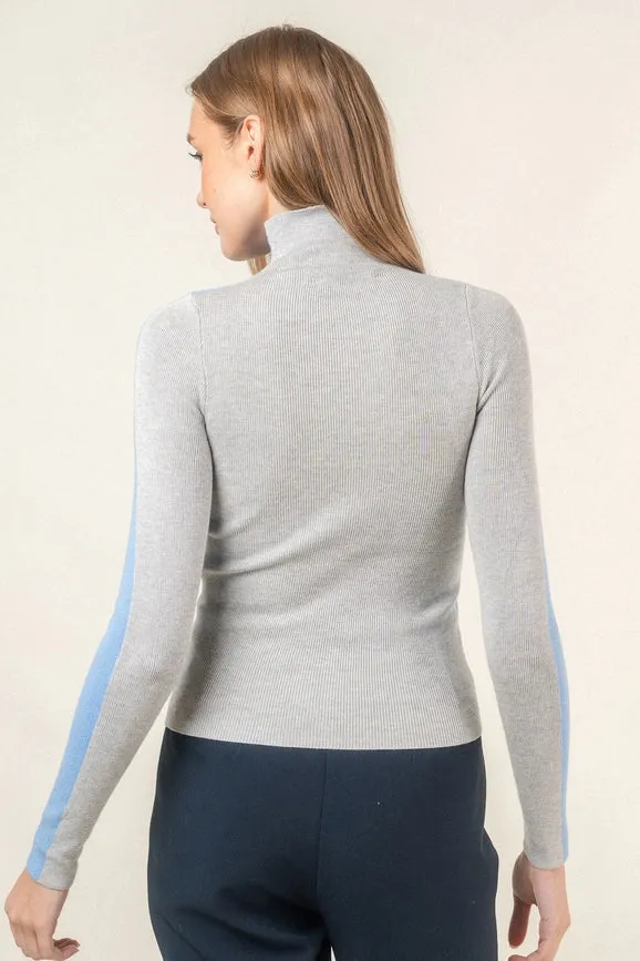 Mock Neck Color Block Long Sleeve Sweater top