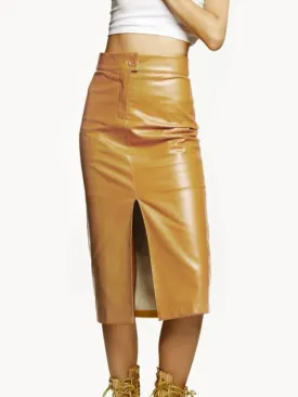 No Belt Solid Color Split-front Split-Joint Velvet High Waisted Skirts Bottoms