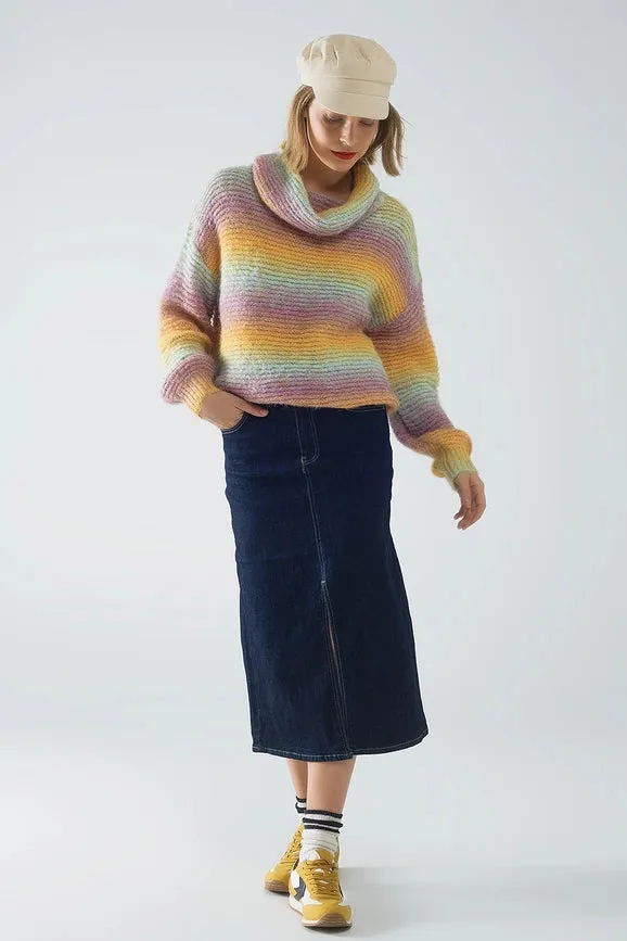 Oversized Turtleneck Comfy Sweater in Multicolor