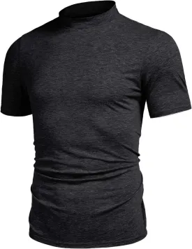 Poriff Mens Casual Turtleneck Mock Neck T Shirt Slim Fit Short Sleeve Summer Basic Tops