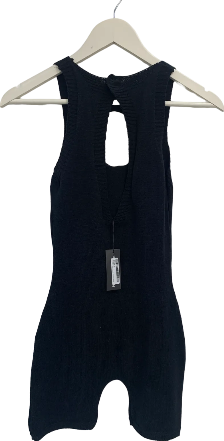 PrettyLittleThing Black Ribbed Knitted Cut Out Unitard UK S