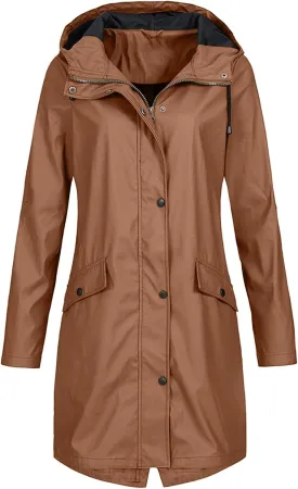 Rain Jackets for Women Oversized Waterproof Long Raincoats Windbreaker Casual Lightweight Outdoor Hooded Trench Coats