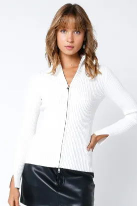 Ribbed Mock Neck Zip Up