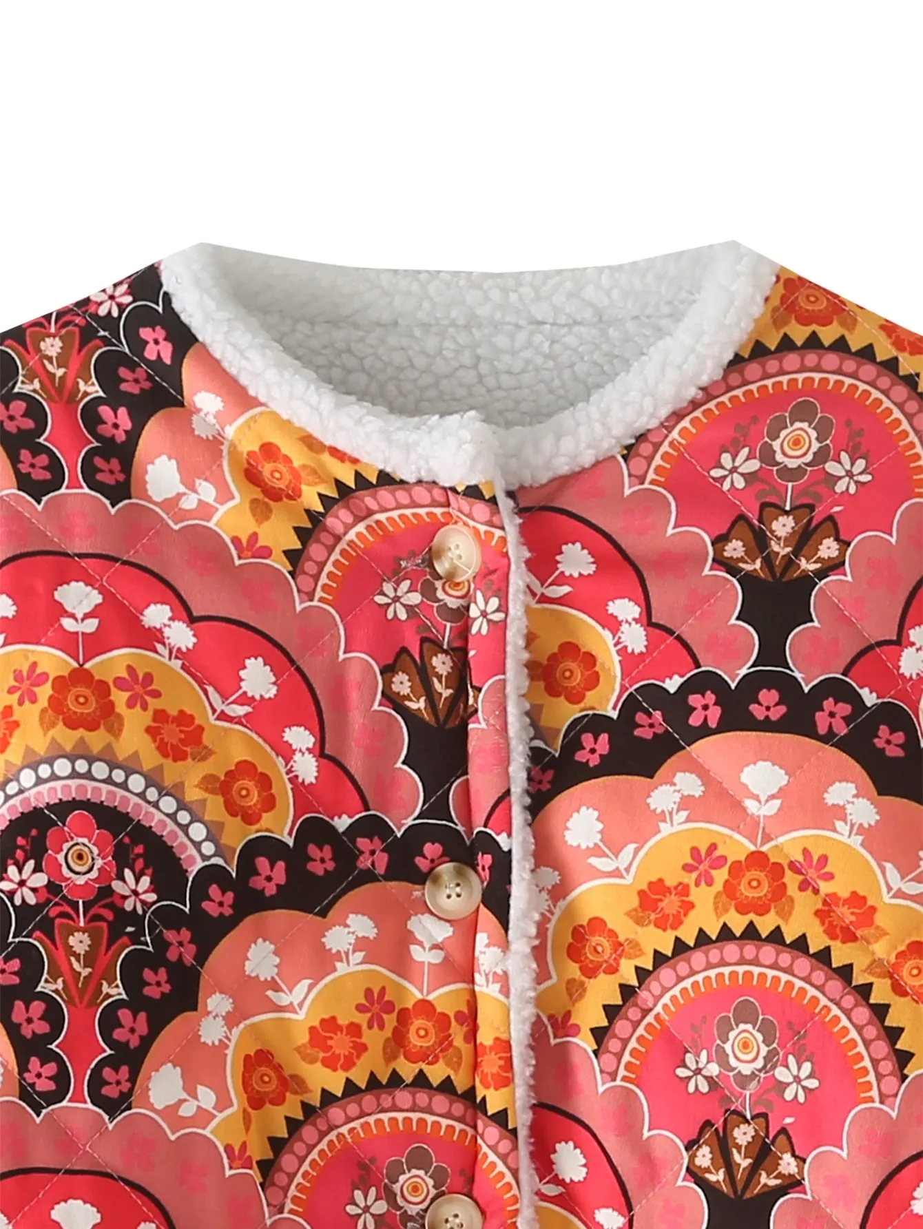Shearling Lined Long Sleeve Print Jacket
