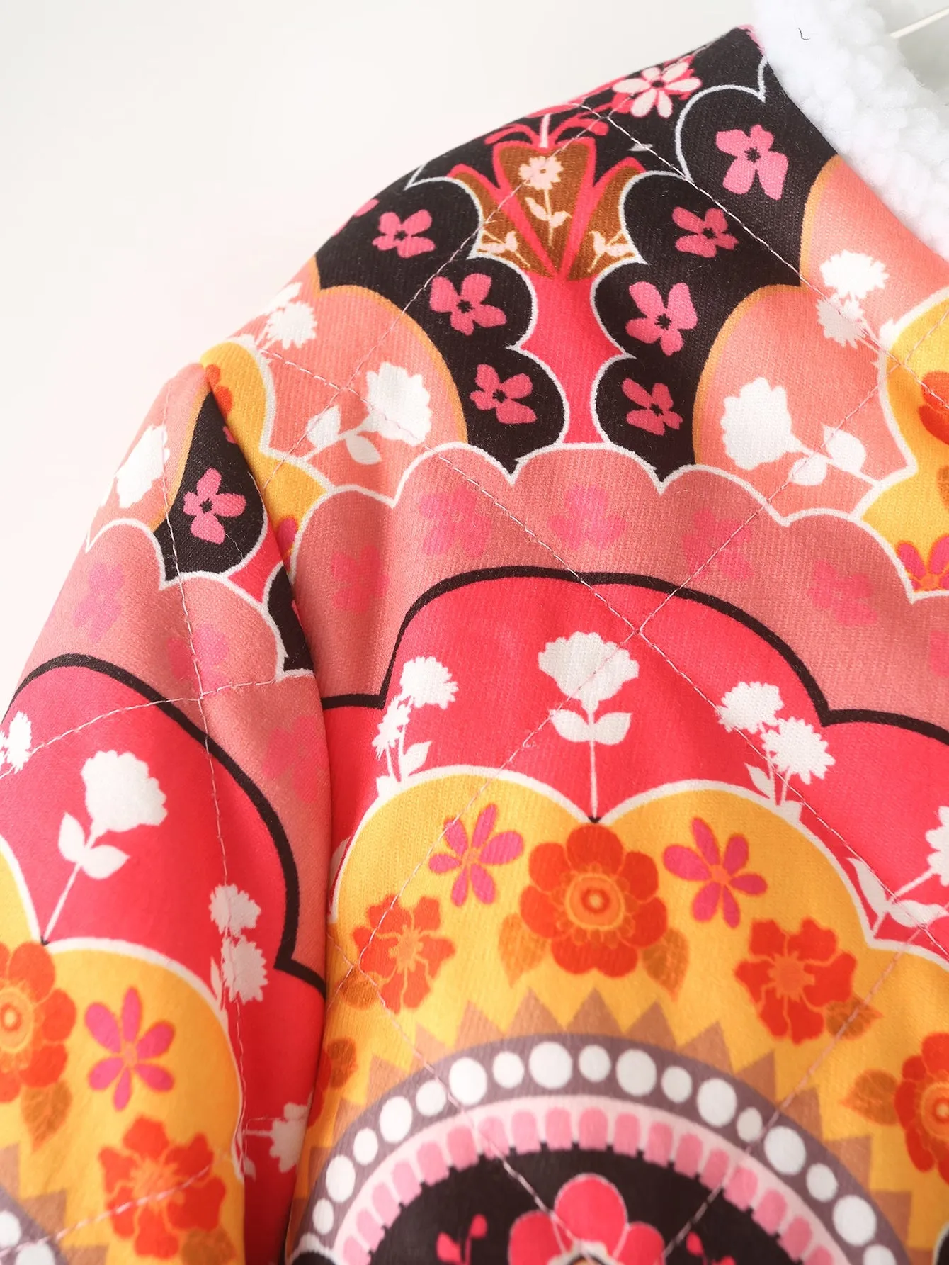 Shearling Lined Long Sleeve Print Jacket