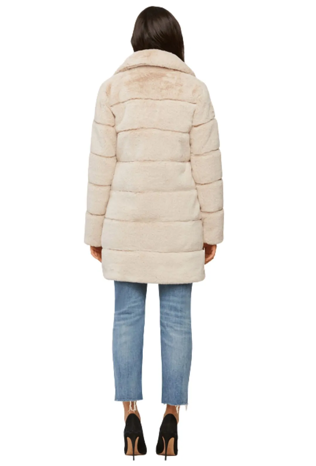 Soia & Kyo JOAN Above-Knee-Length Faux Fur Coat with Notch Collar - Sandstone
