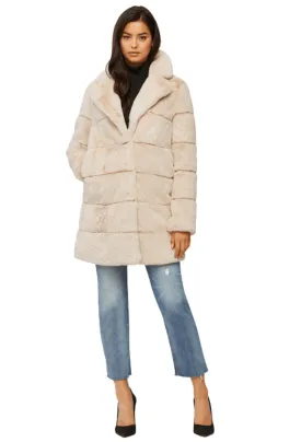 Soia & Kyo JOAN Above-Knee-Length Faux Fur Coat with Notch Collar - Sandstone