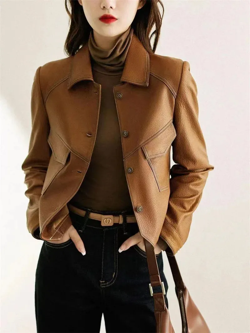 Stitched Faux Leather Crop Jacket Outwear