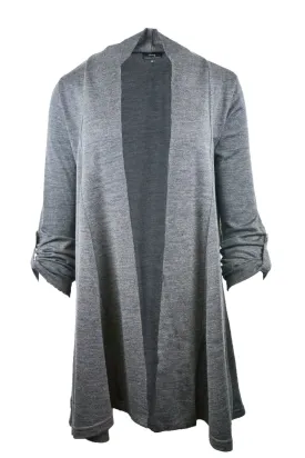 TAB SLEEVE 100% MERINO EDGE TO EDGE A-LINE CARDIGAN CHARCOAL