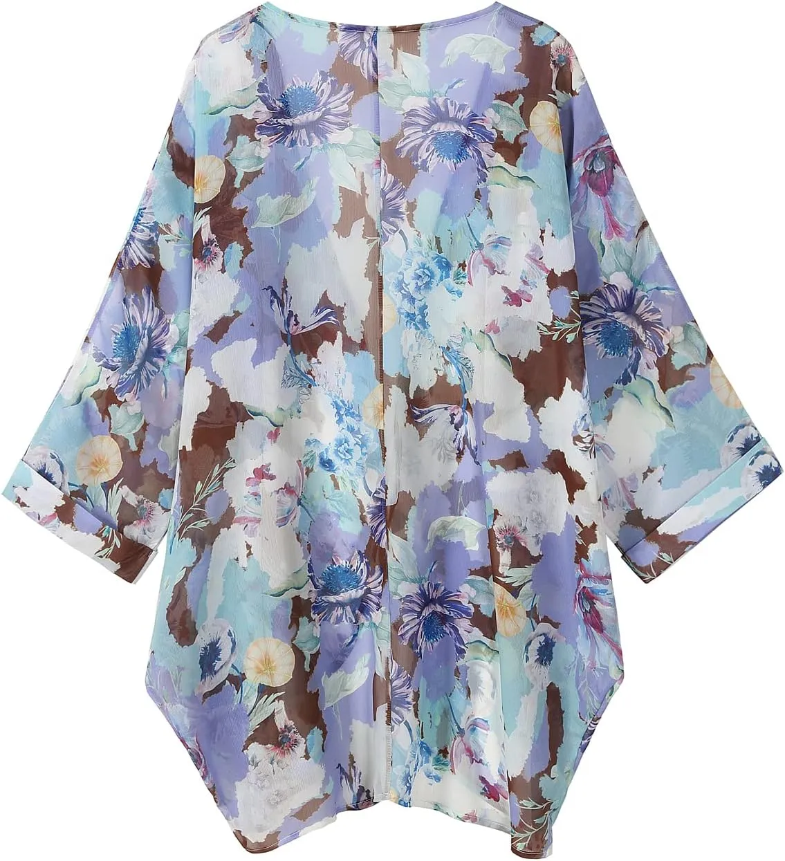 Tribear Women Chiffon Kimono Cardigan Floral Printed Bat Sleeve Casual Capes Beach Cover up