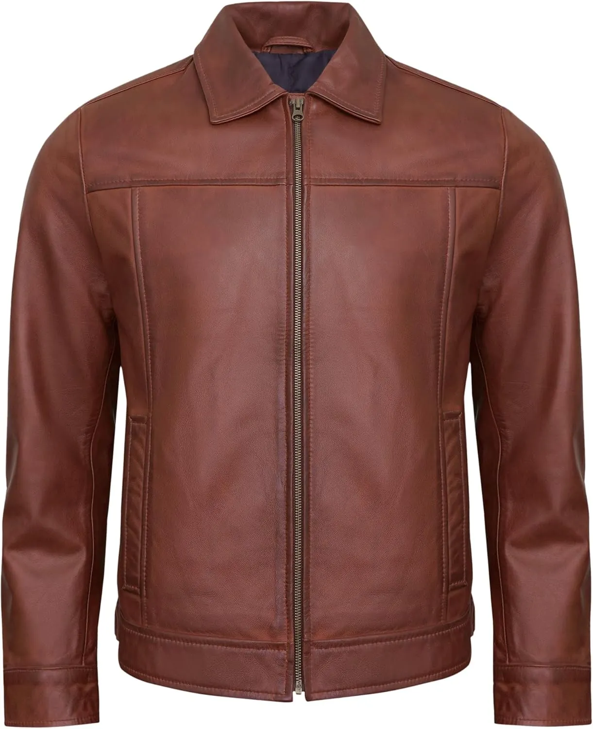 Vintage Leather Jacket Mens - Real Lambskin Classic Turn Down Collar Leather Jackets For Men
