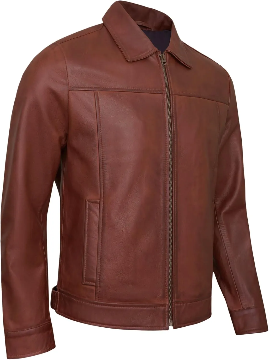 Vintage Leather Jacket Mens - Real Lambskin Classic Turn Down Collar Leather Jackets For Men