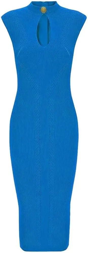 Vsadsau Women's Knitted Dress Slim Sleeveless Crewneck Hollow Slim Solid Color Midi Dresses
