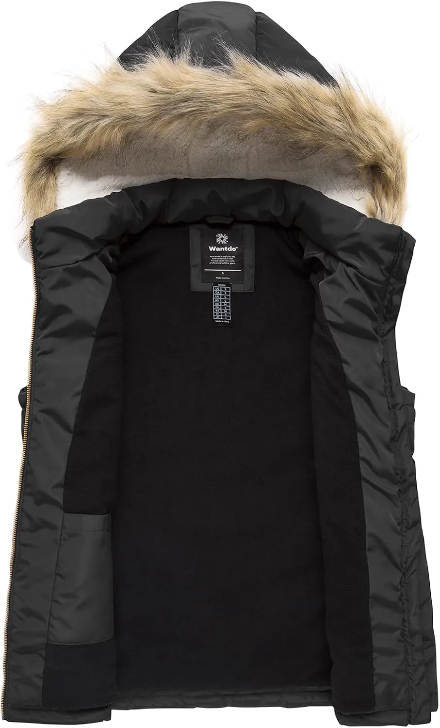 wantdo Women's Thicken Winter Vest Warm Puffer Vest with Removable Fur Hood