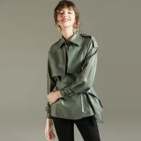 Wenkouban-Winter outfits Christmas Waist Belt Lapel Faux Leather Jacket