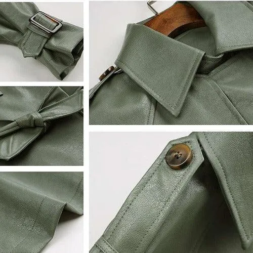 Wenkouban-Winter outfits Christmas Waist Belt Lapel Faux Leather Jacket