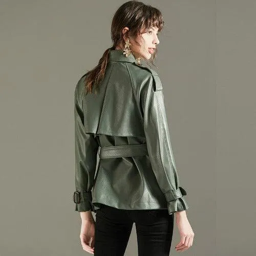 Wenkouban-Winter outfits Christmas Waist Belt Lapel Faux Leather Jacket
