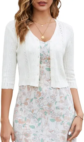 Women's Bolero Shrug 3/4 Sleeve Cropped Cardigan Knit Sweaters Open Front Casual Elegant Jacket for Dresses