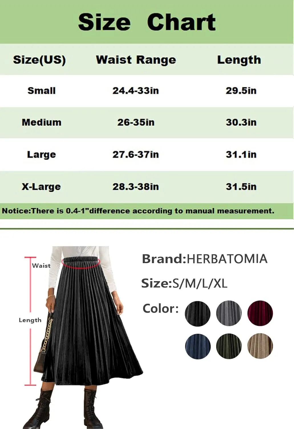 Womens High Elastic Waist Skirt Pleated A Line Swings Midi Velvet Skirts for Women