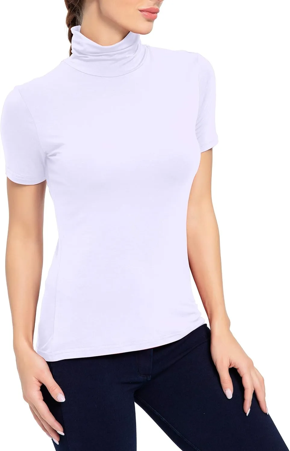 Women's Mock Turtleneck Top Short Sleeve Lightweight Active T-Shirt (S-XXL)