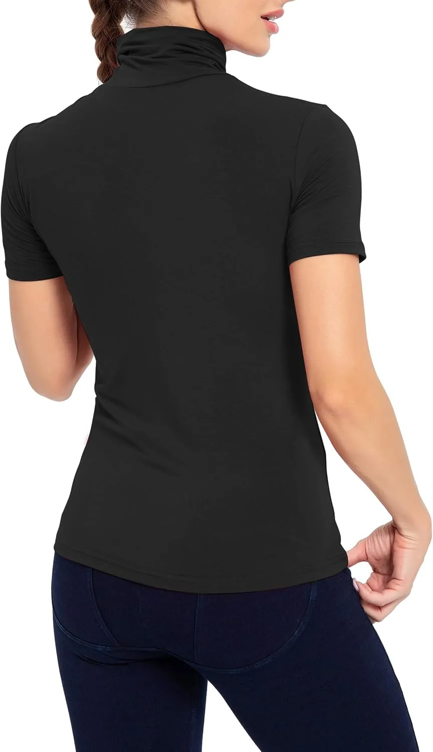 Women's Mock Turtleneck Top Short Sleeve Lightweight Active T-Shirt (S-XXL)