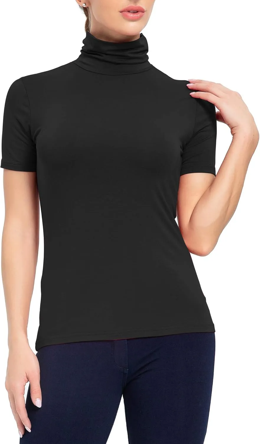 Women's Mock Turtleneck Top Short Sleeve Lightweight Active T-Shirt (S-XXL)