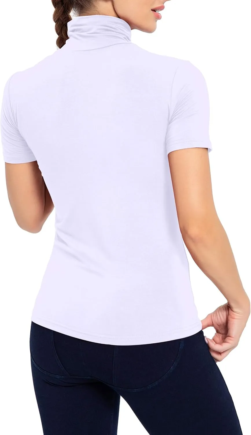 Women's Mock Turtleneck Top Short Sleeve Lightweight Active T-Shirt (S-XXL)