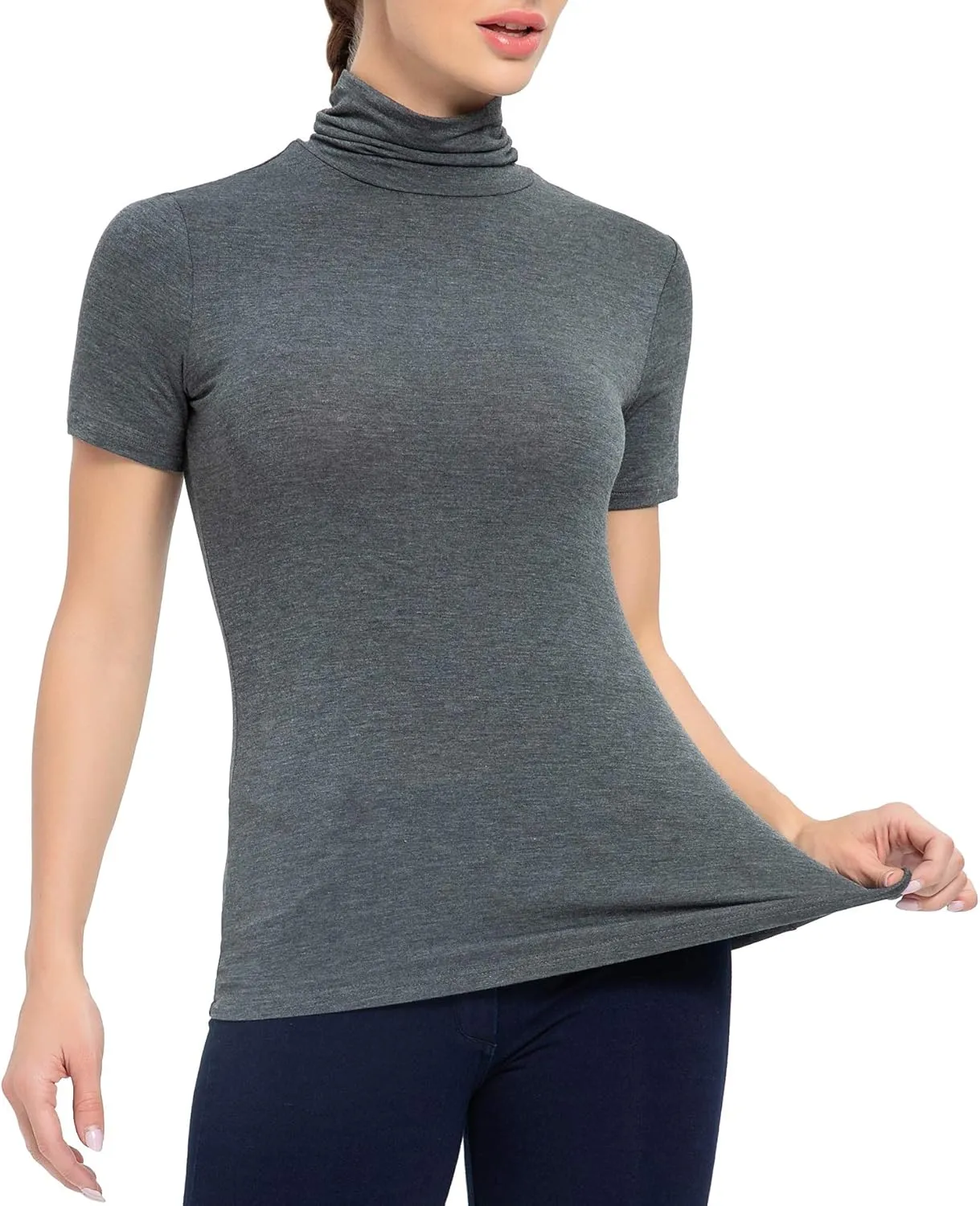 Women's Mock Turtleneck Top Short Sleeve Lightweight Active T-Shirt (S-XXL)