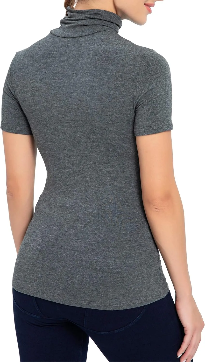 Women's Mock Turtleneck Top Short Sleeve Lightweight Active T-Shirt (S-XXL)
