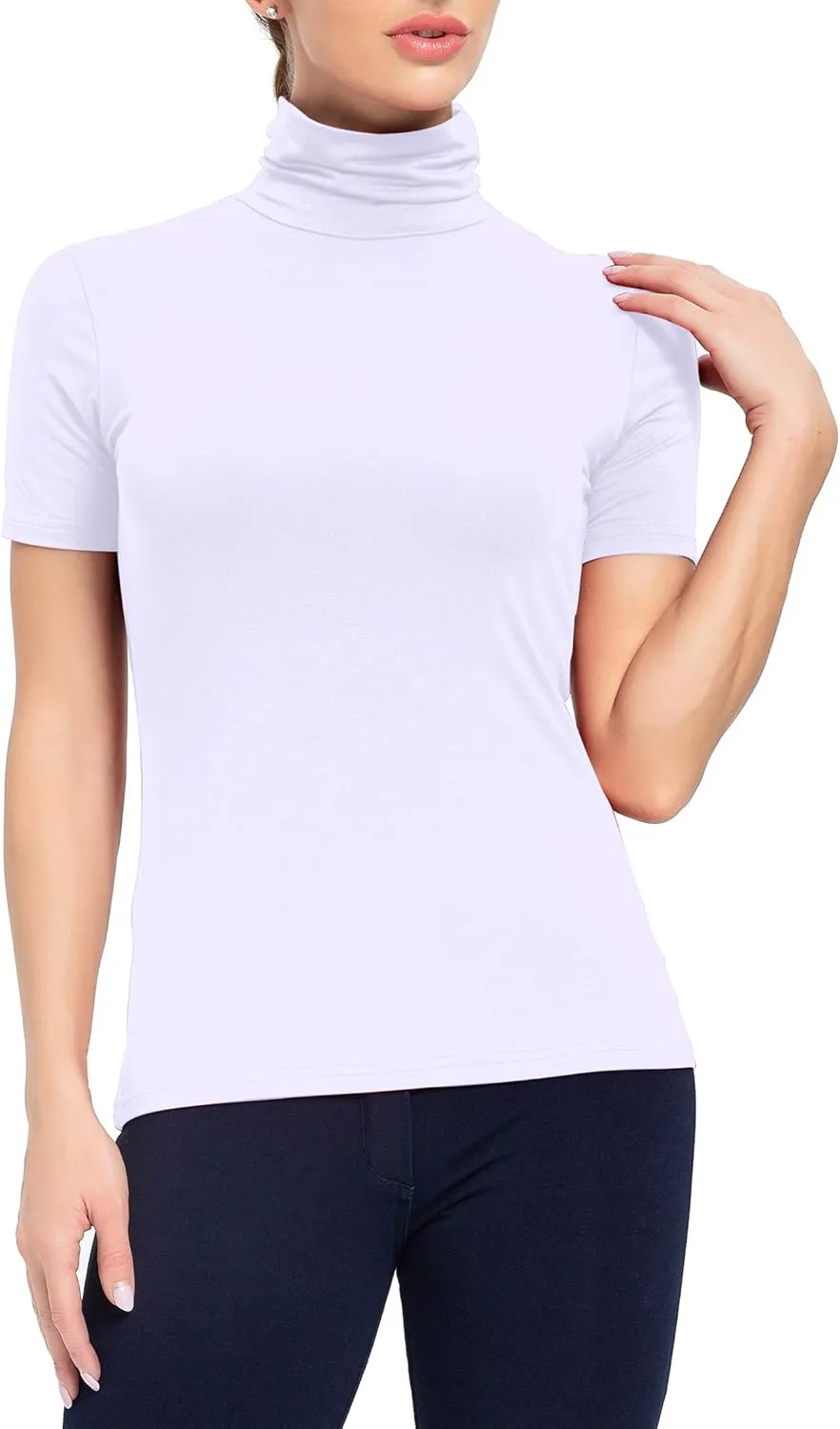 Women's Mock Turtleneck Top Short Sleeve Lightweight Active T-Shirt (S-XXL)