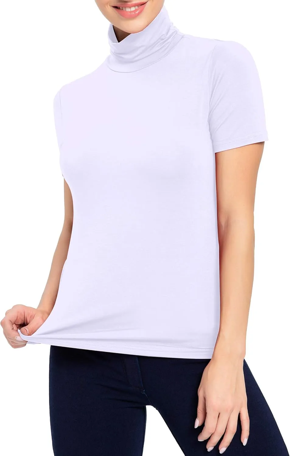 Women's Mock Turtleneck Top Short Sleeve Lightweight Active T-Shirt (S-XXL)