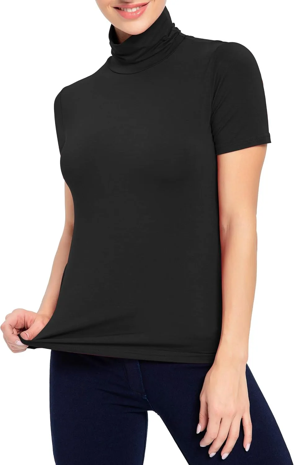 Women's Mock Turtleneck Top Short Sleeve Lightweight Active T-Shirt (S-XXL)